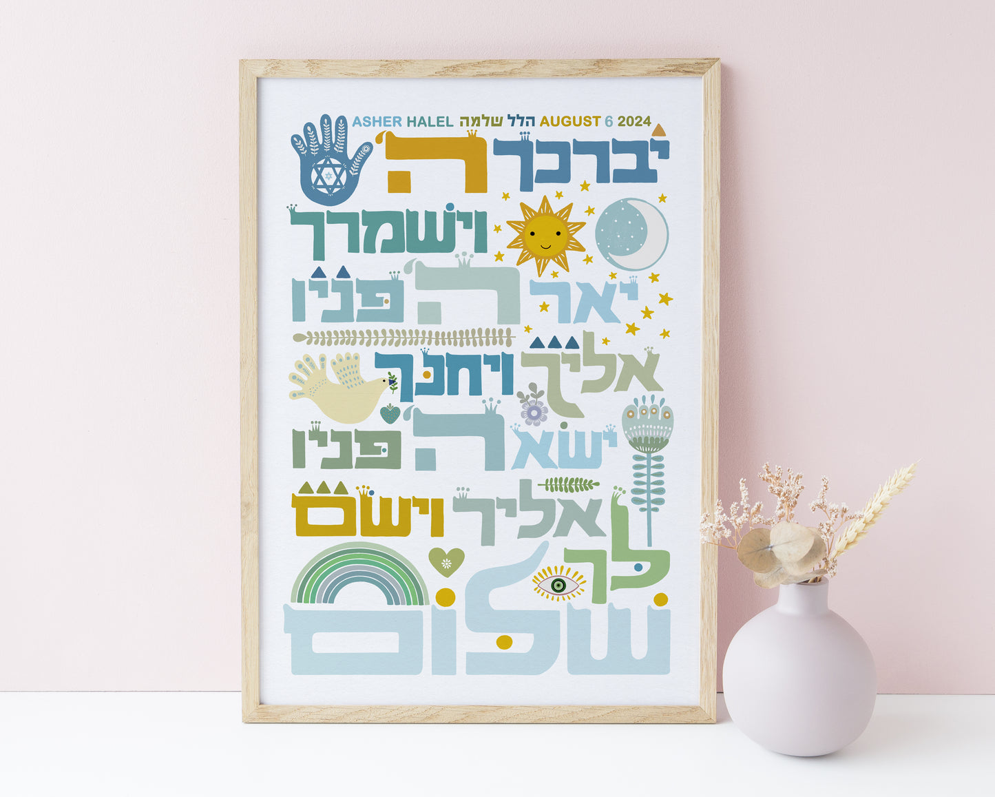 ברכת כהנים Hebrew Blessing for Children Birkat Kohanim, mint colors