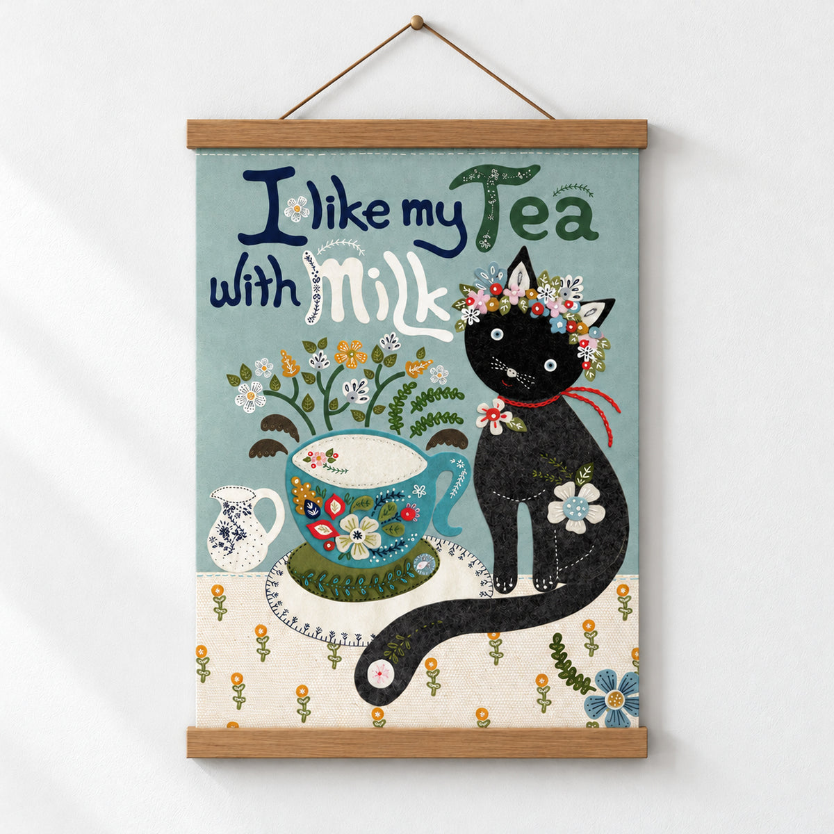 I Like My Tea with Milk – Whimsical Cat Art Print