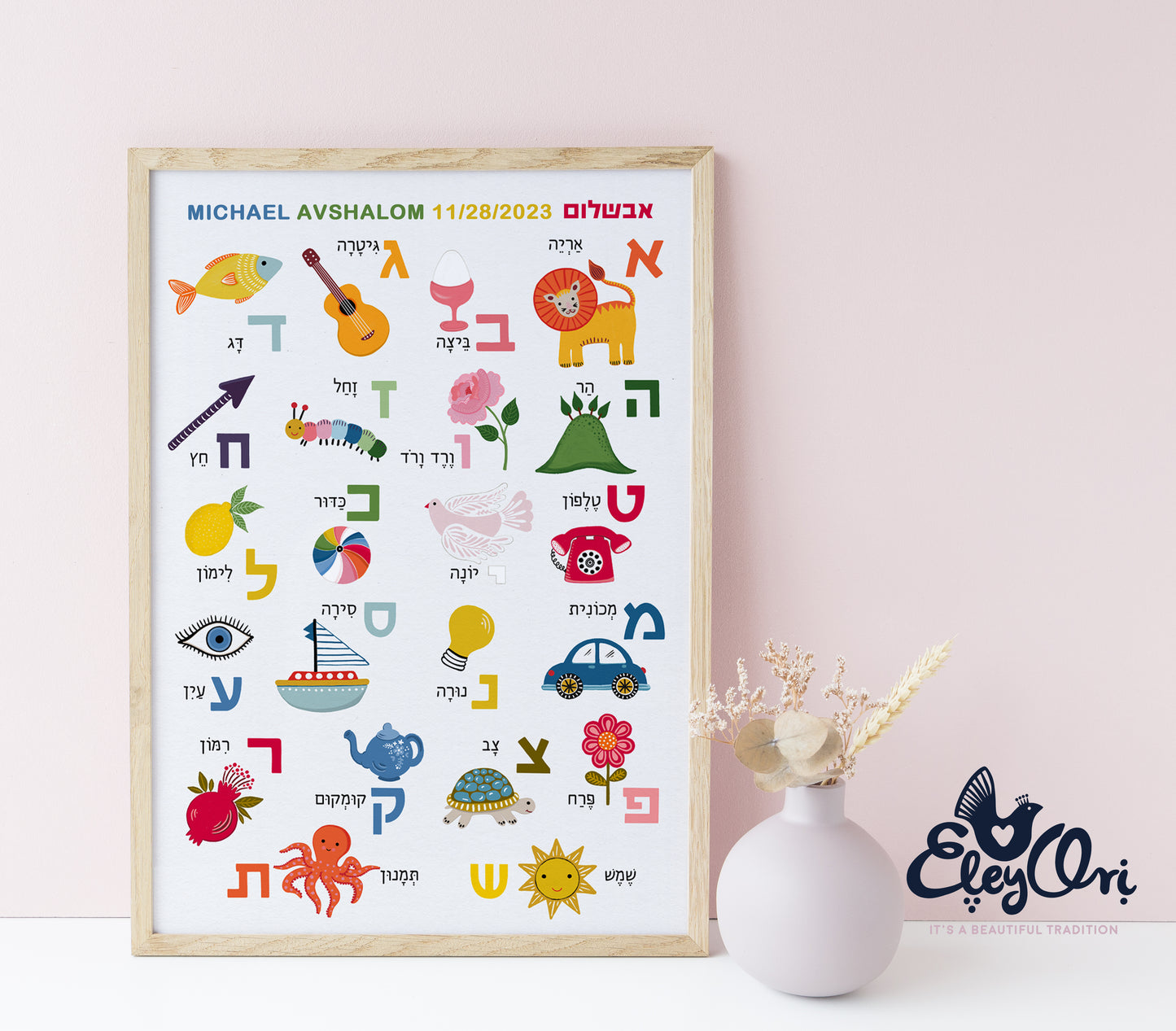 Personalized Hebrew Alef-Bet Alphabet Poster