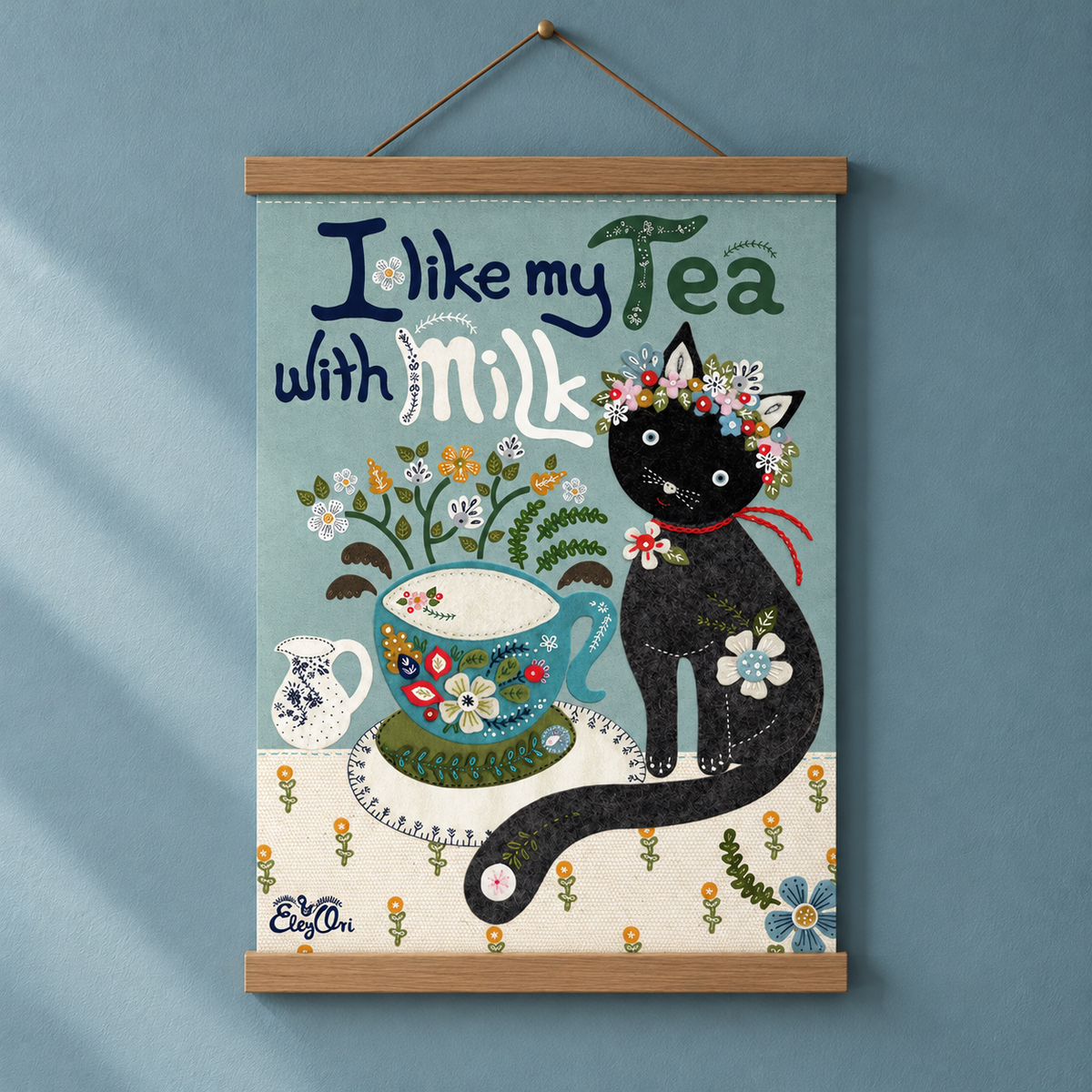 I Like My Tea with Milk – Whimsical Cat Art Print