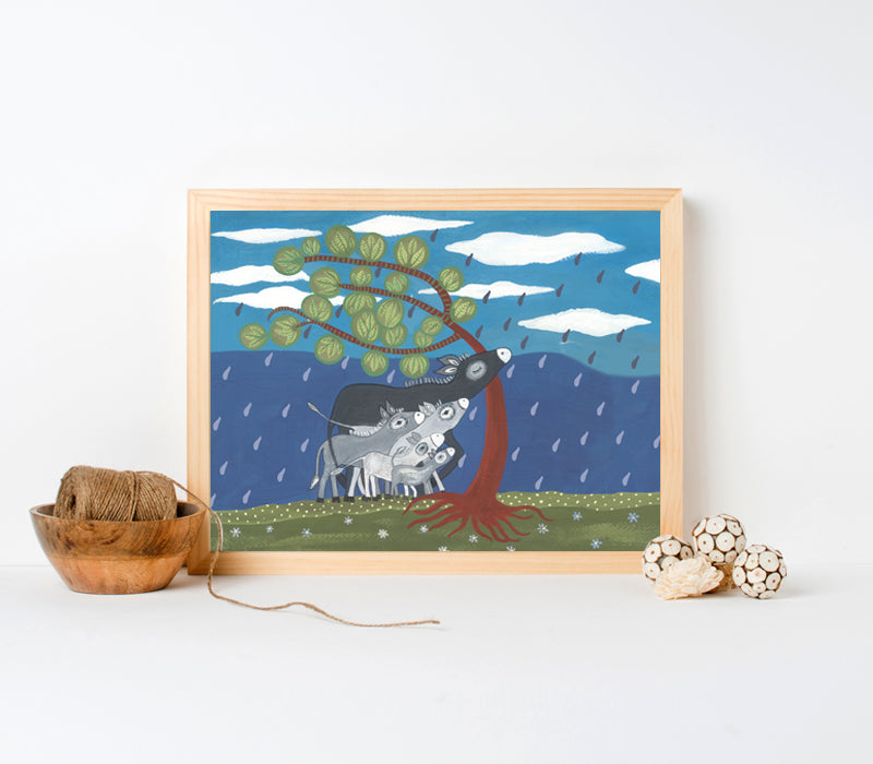 Donkeys In The Rain Art Print