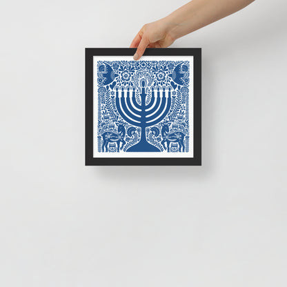 Framed Hanukkah Blue Menorah