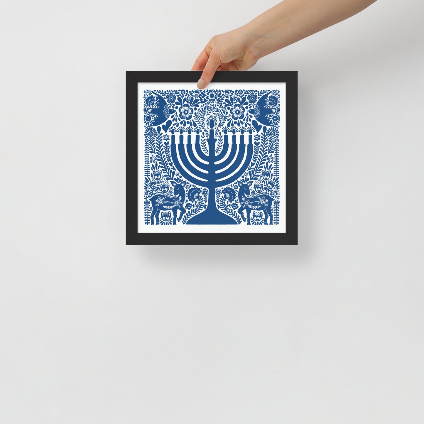 Framed Hanukkah Blue Menorah