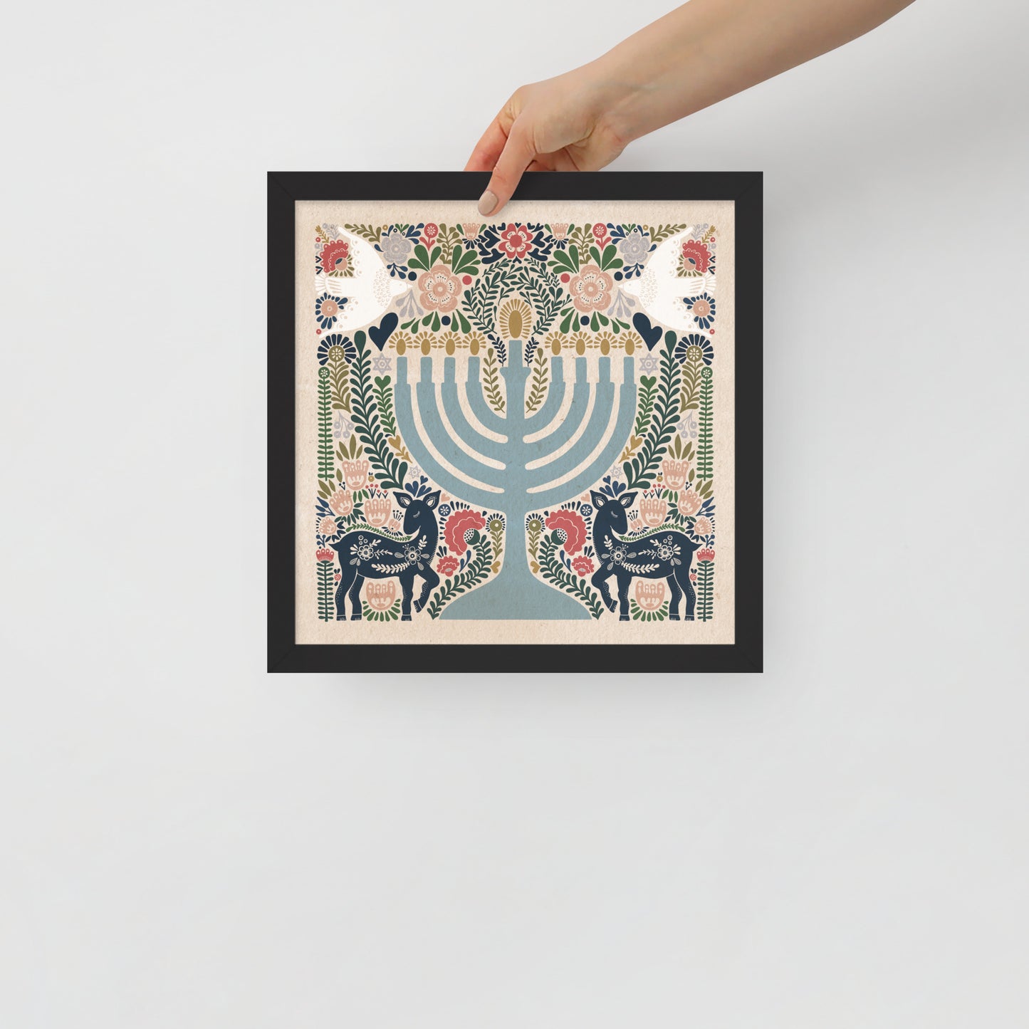 Framed Hanukkah Colorful Menorah