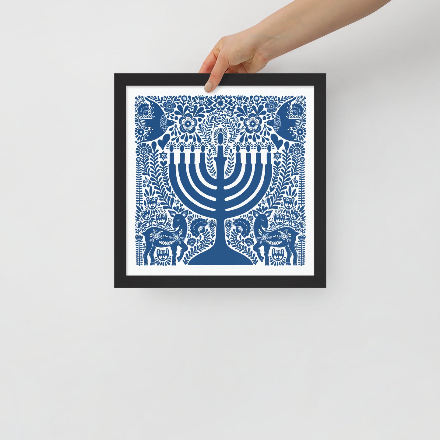 Framed Hanukkah Blue Menorah