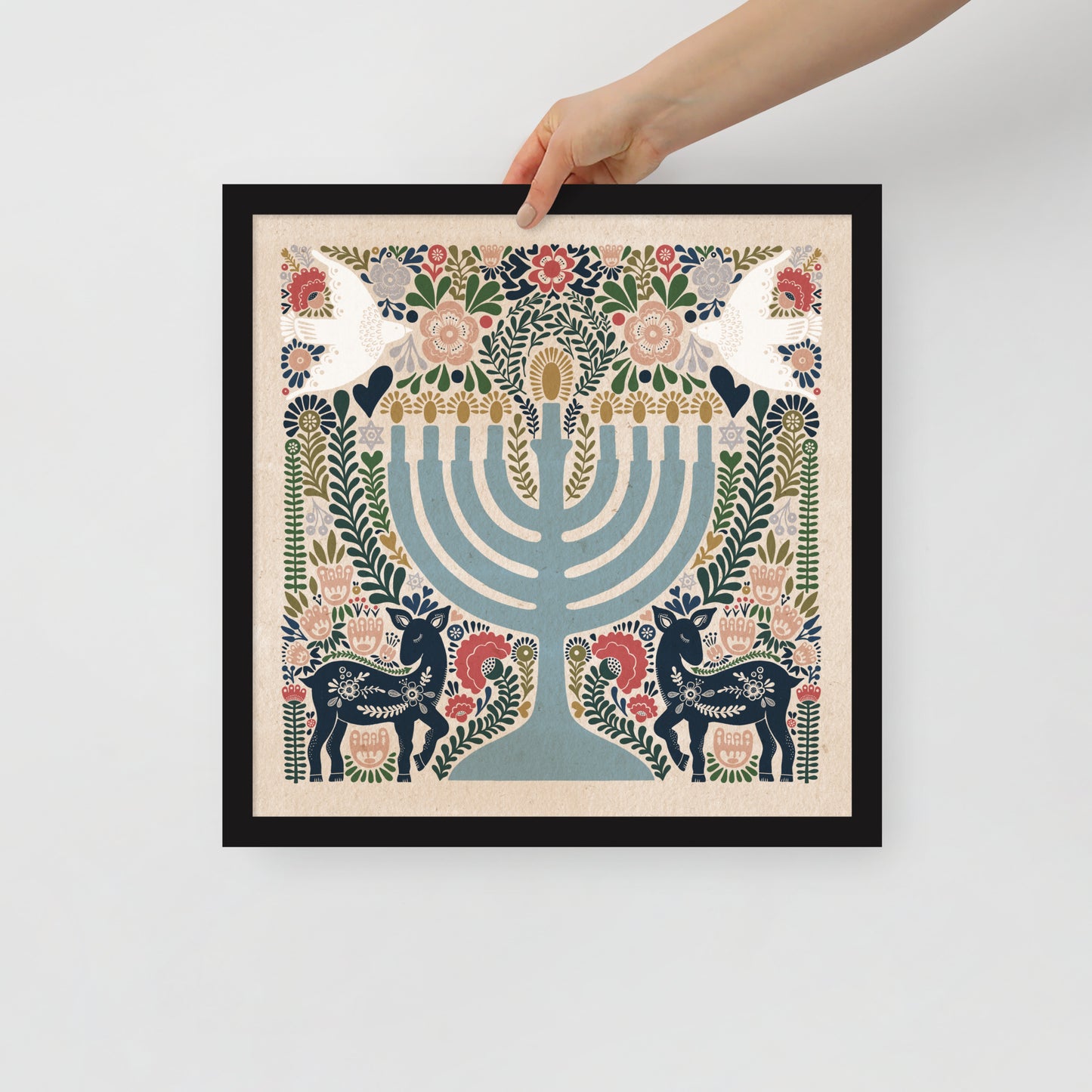 Framed Hanukkah Colorful Menorah