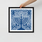 Framed Hanukkah Blue Menorah