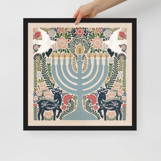 Framed Hanukkah Colorful Menorah