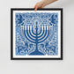 Framed Hanukkah Blue Menorah