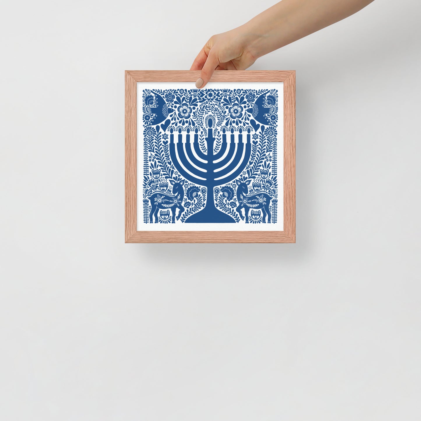 Framed Hanukkah Blue Menorah