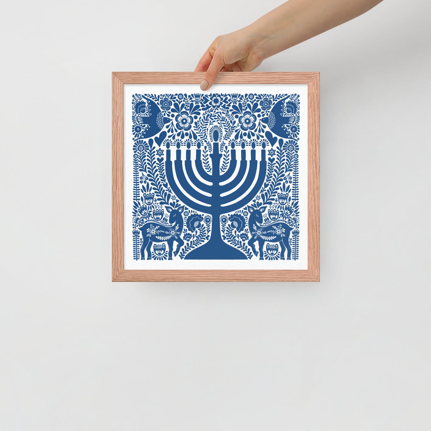 Framed Hanukkah Blue Menorah