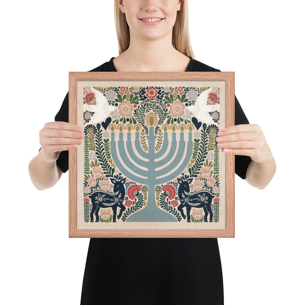 Framed Hanukkah Colorful Menorah