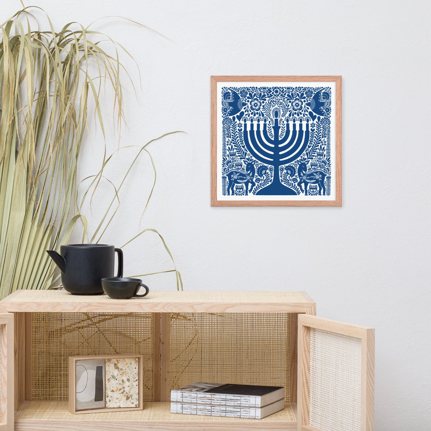 Framed Hanukkah Blue Menorah