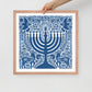 Framed Hanukkah Blue Menorah