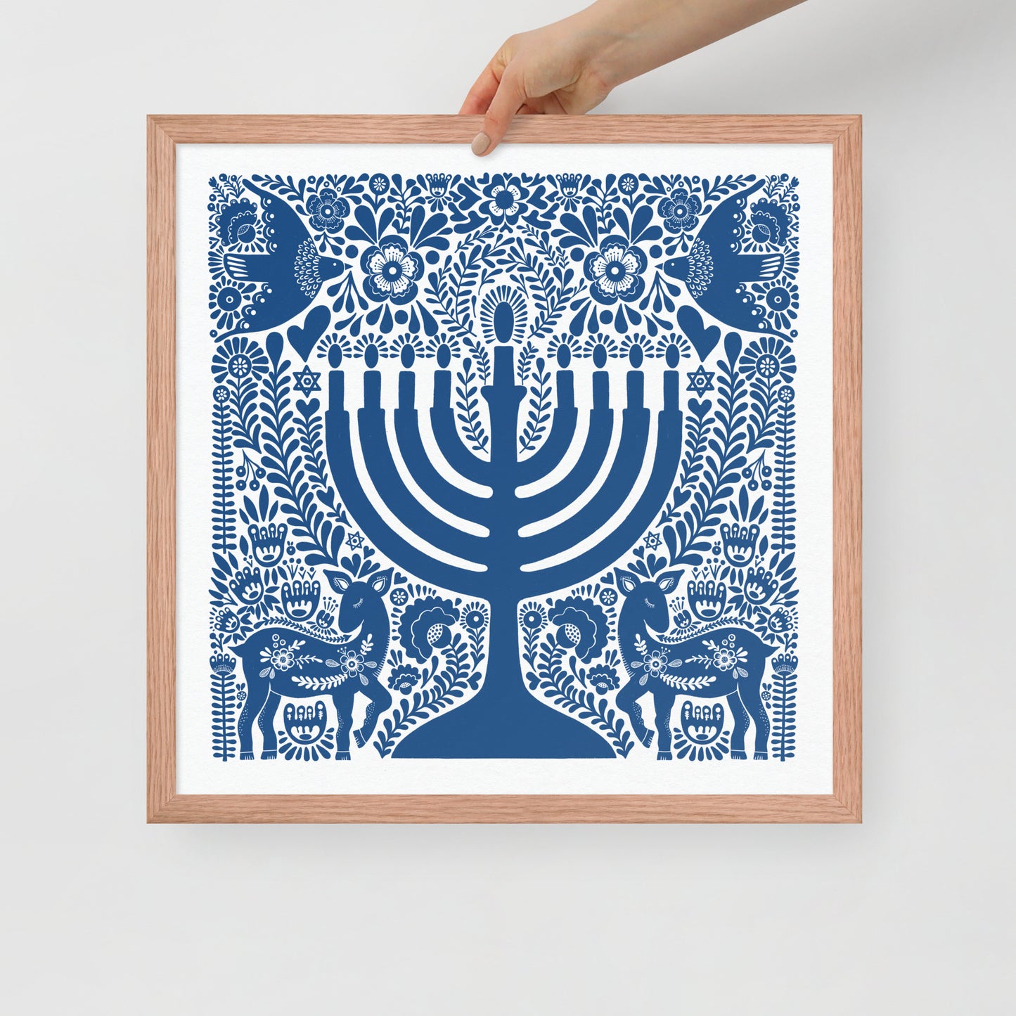 Framed Hanukkah Blue Menorah