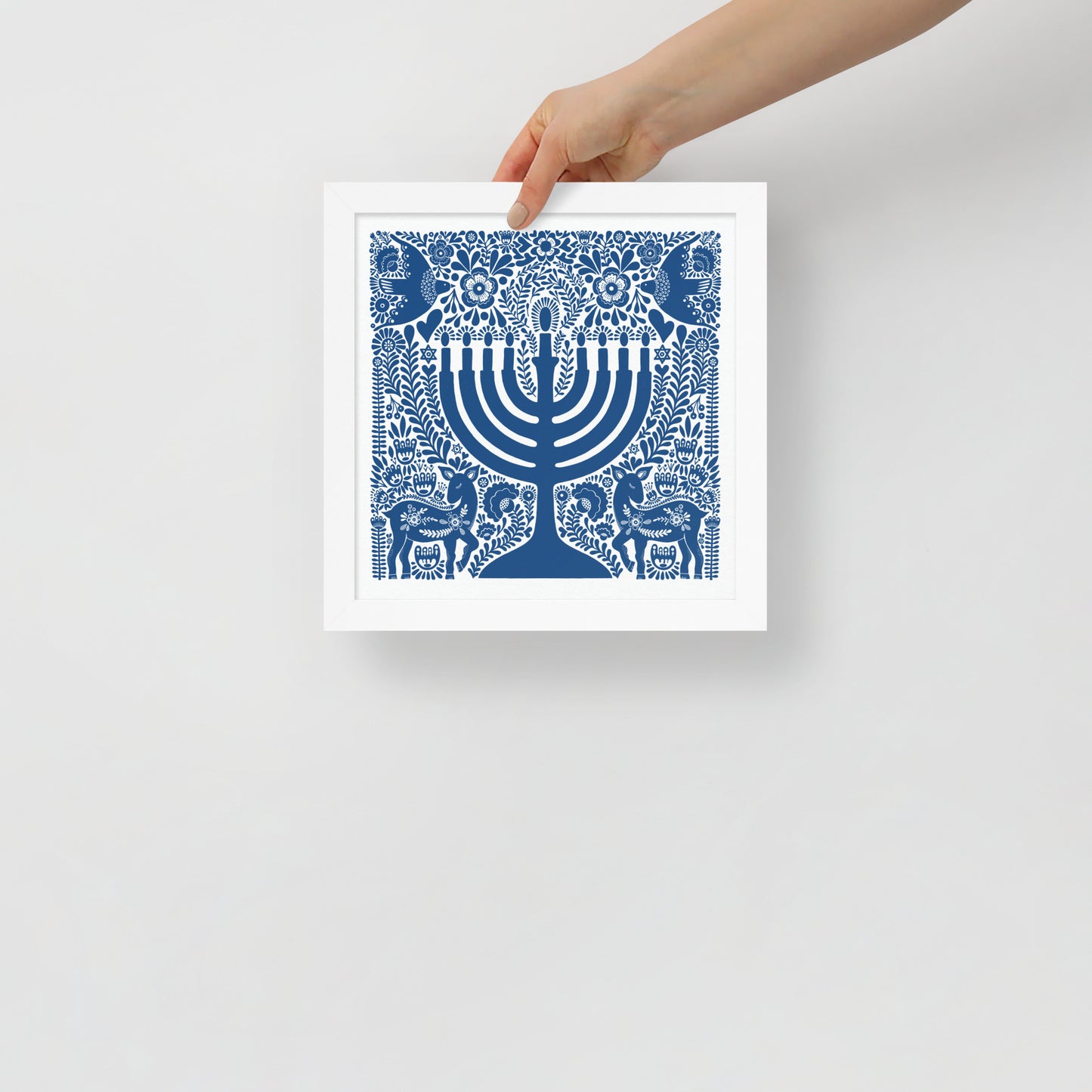 Framed Hanukkah Blue Menorah