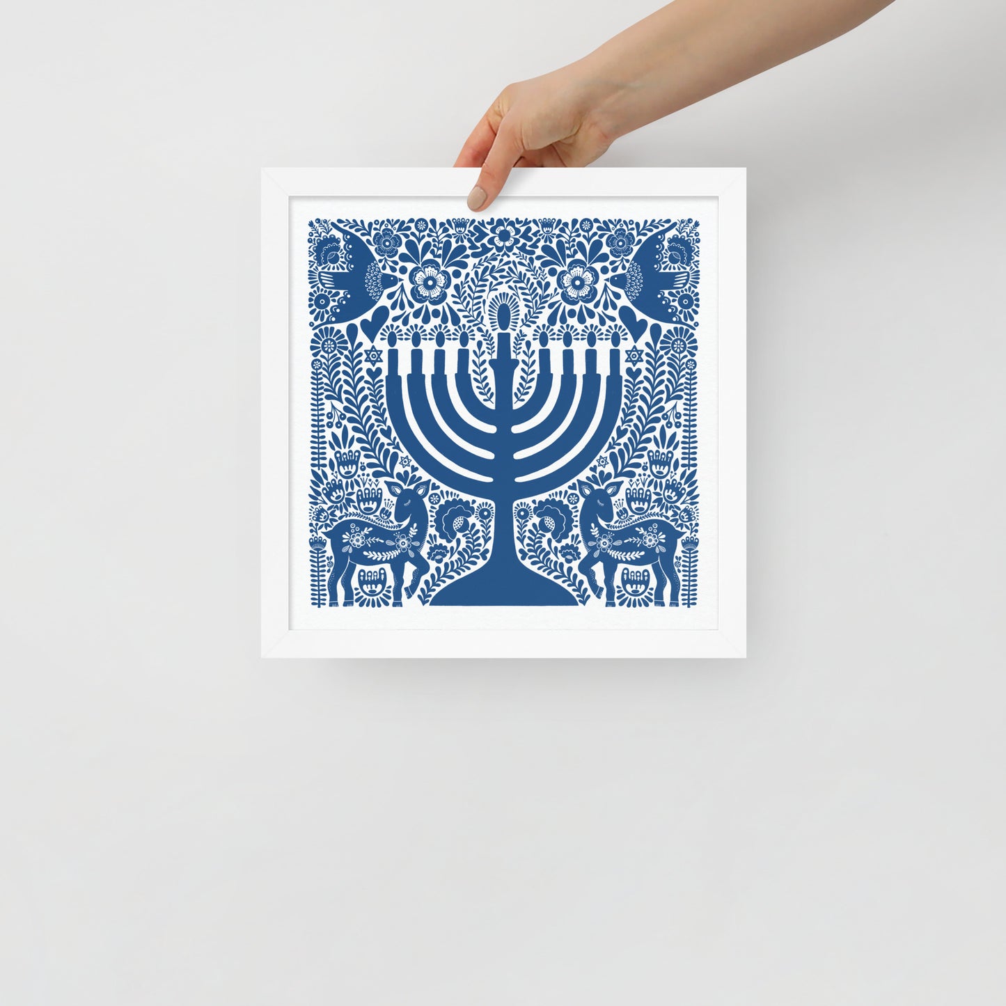 Framed Hanukkah Blue Menorah