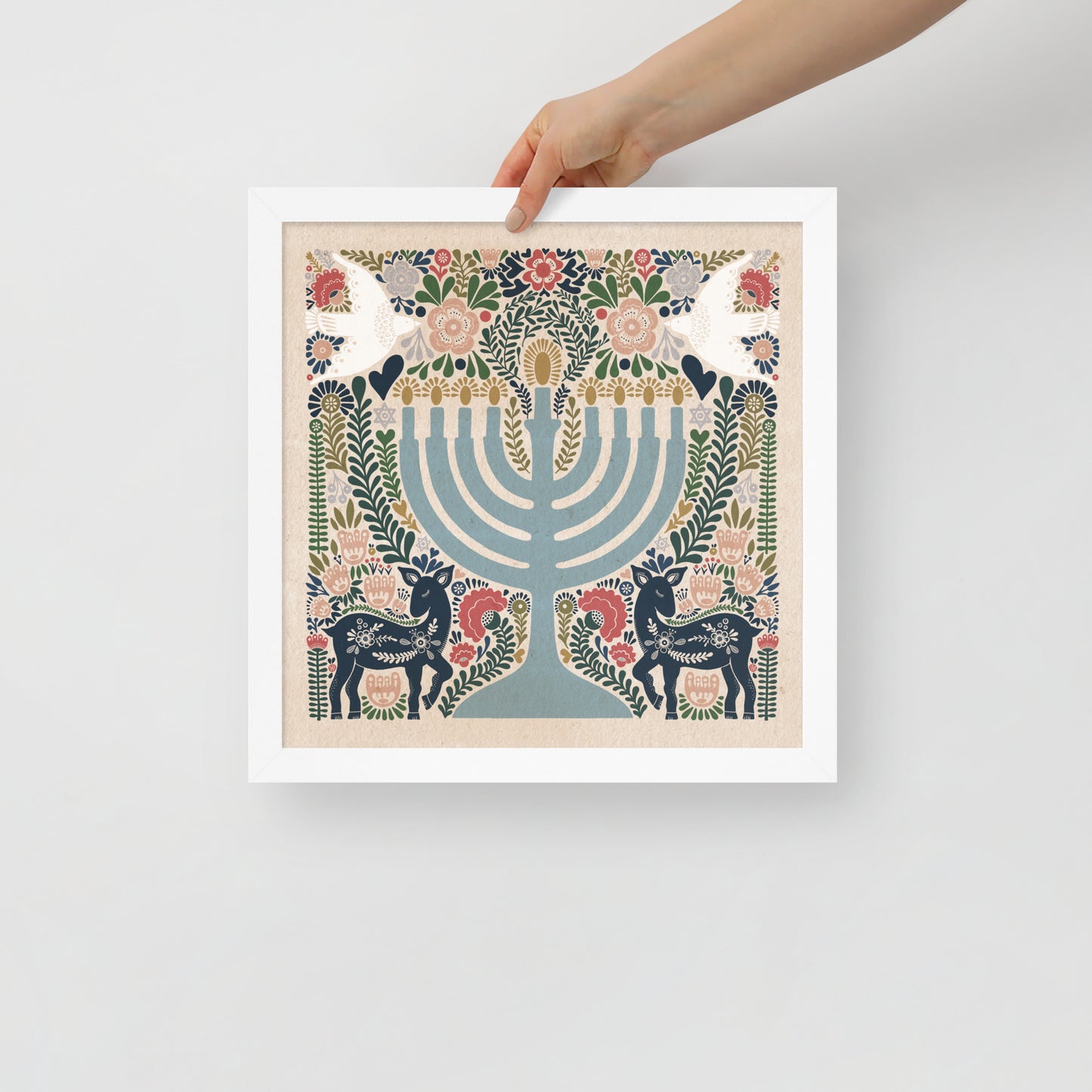 Framed Hanukkah Colorful Menorah