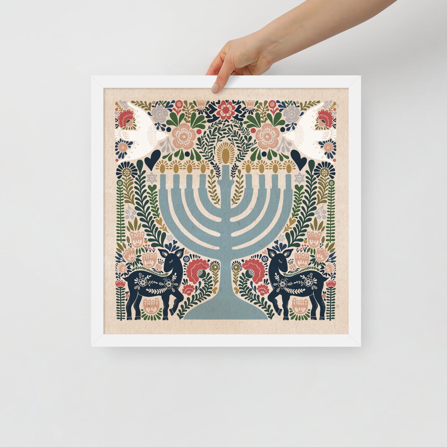 Framed Hanukkah Colorful Menorah