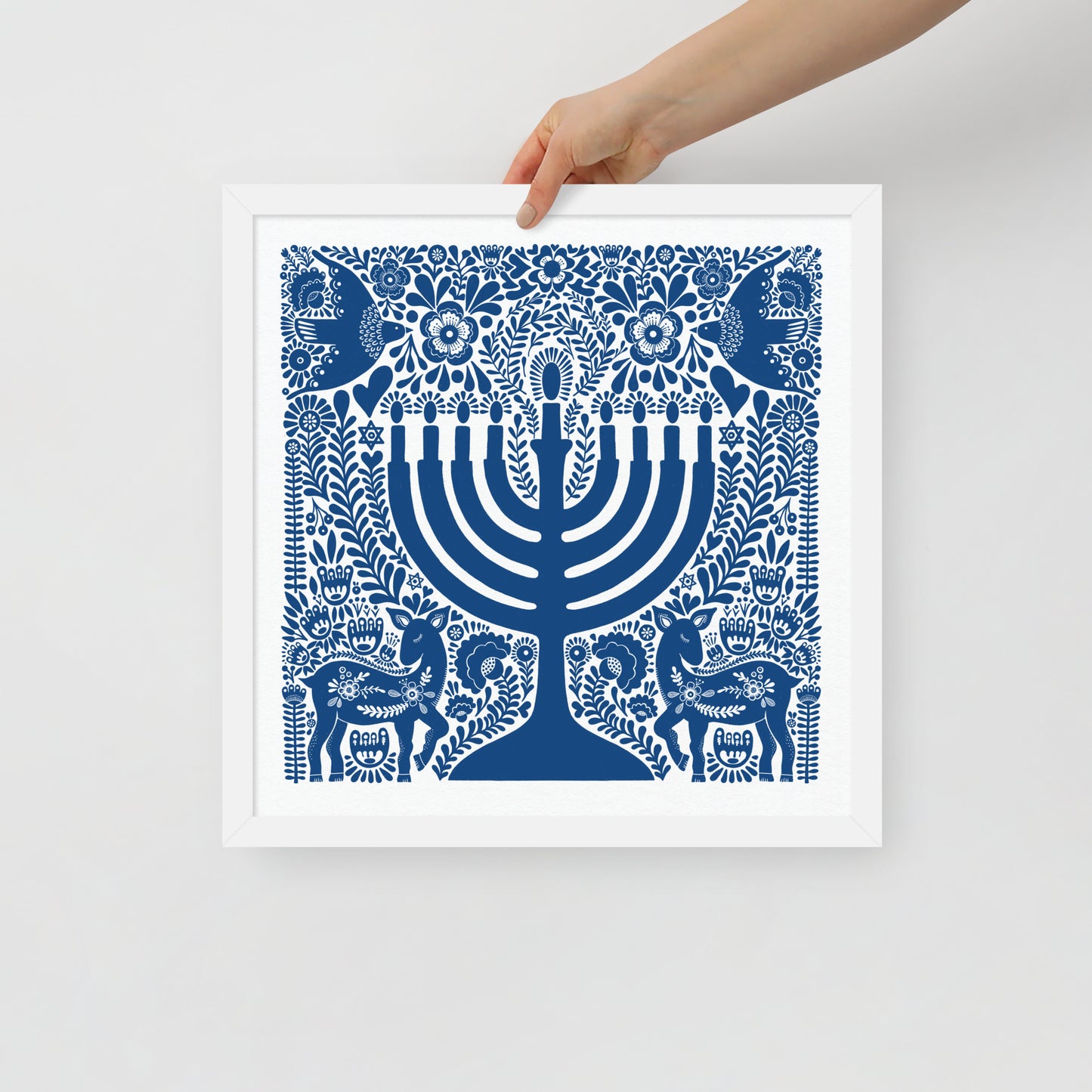 Framed Hanukkah Blue Menorah