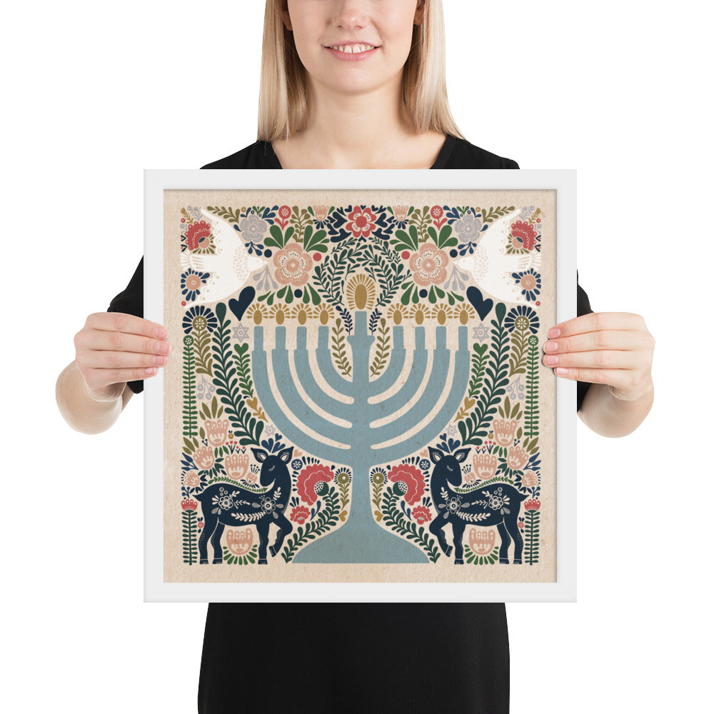 Framed Hanukkah Colorful Menorah