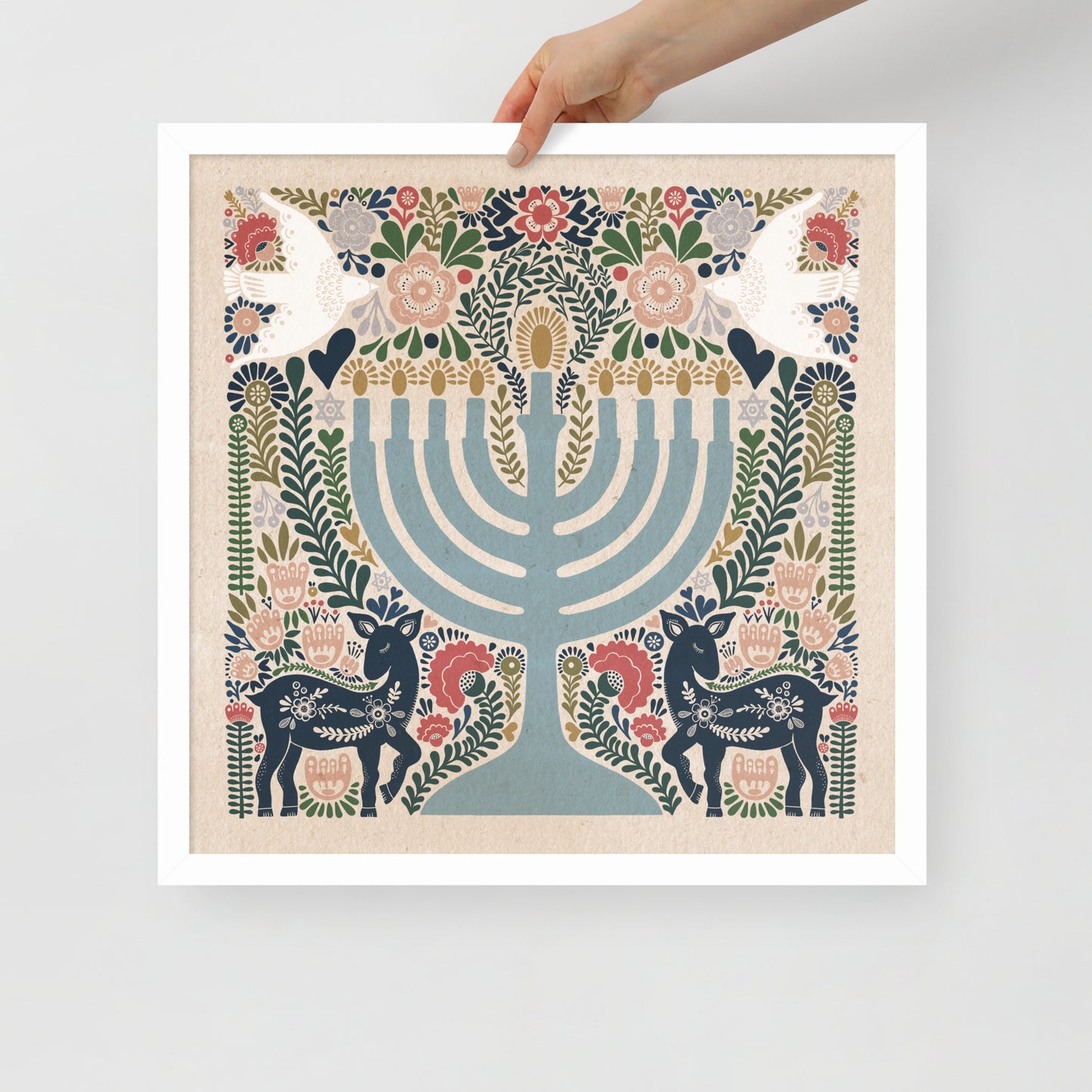 Framed Hanukkah Colorful Menorah