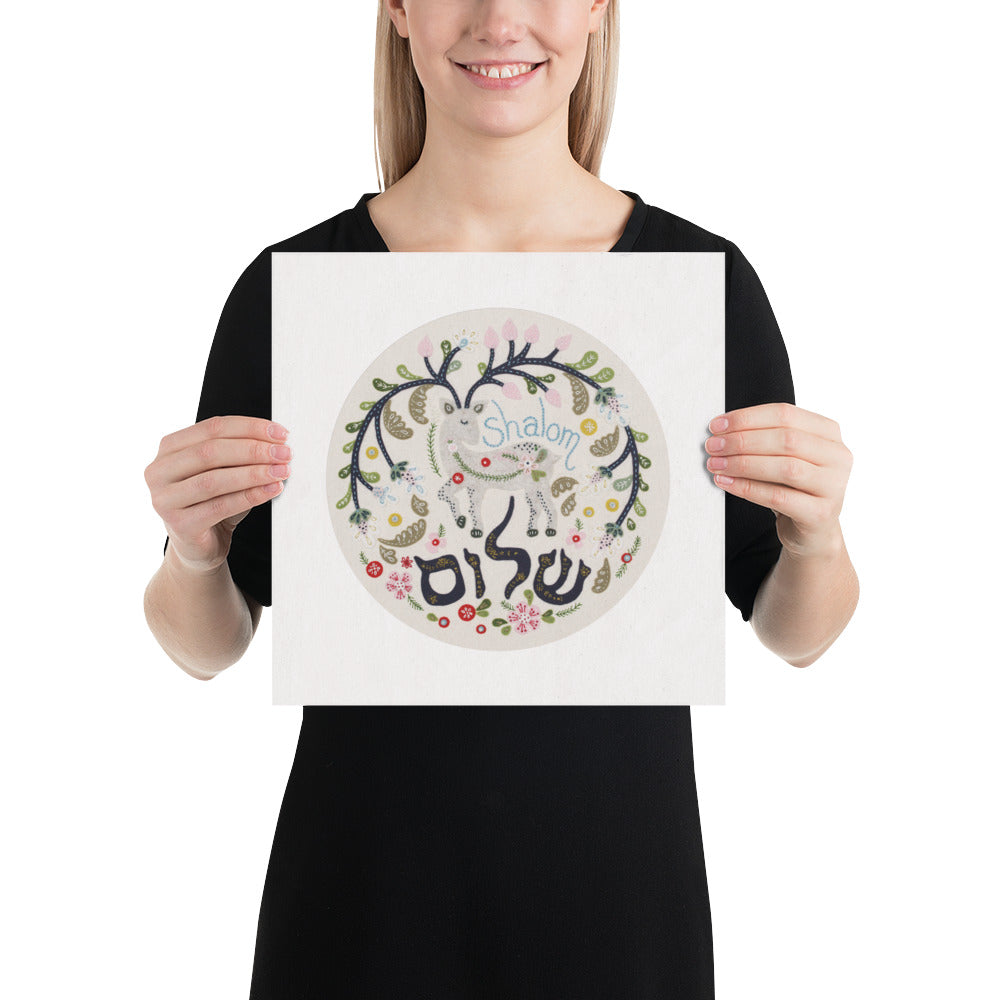 Shalom Deer Embroidery Art Print