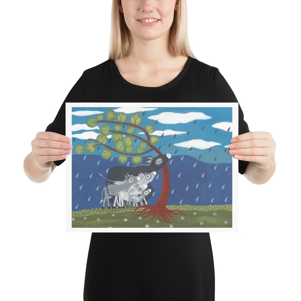 Donkeys In The Rain Art Print