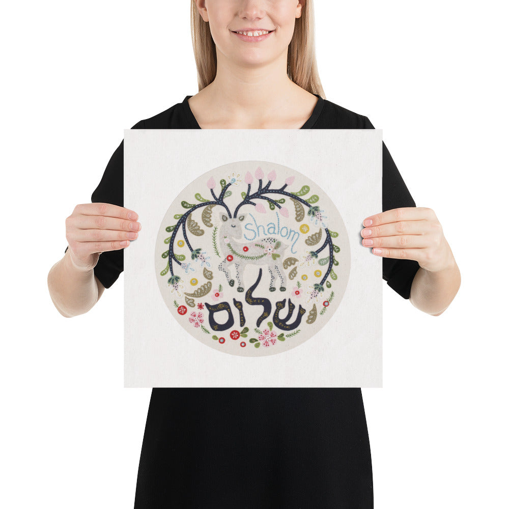 Shalom Deer Embroidery Art Print